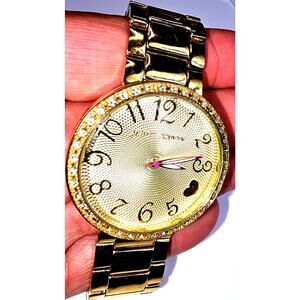 Betsy Johnson Womens Gold Tone Crystal Accent Braelet Watch BJOO236